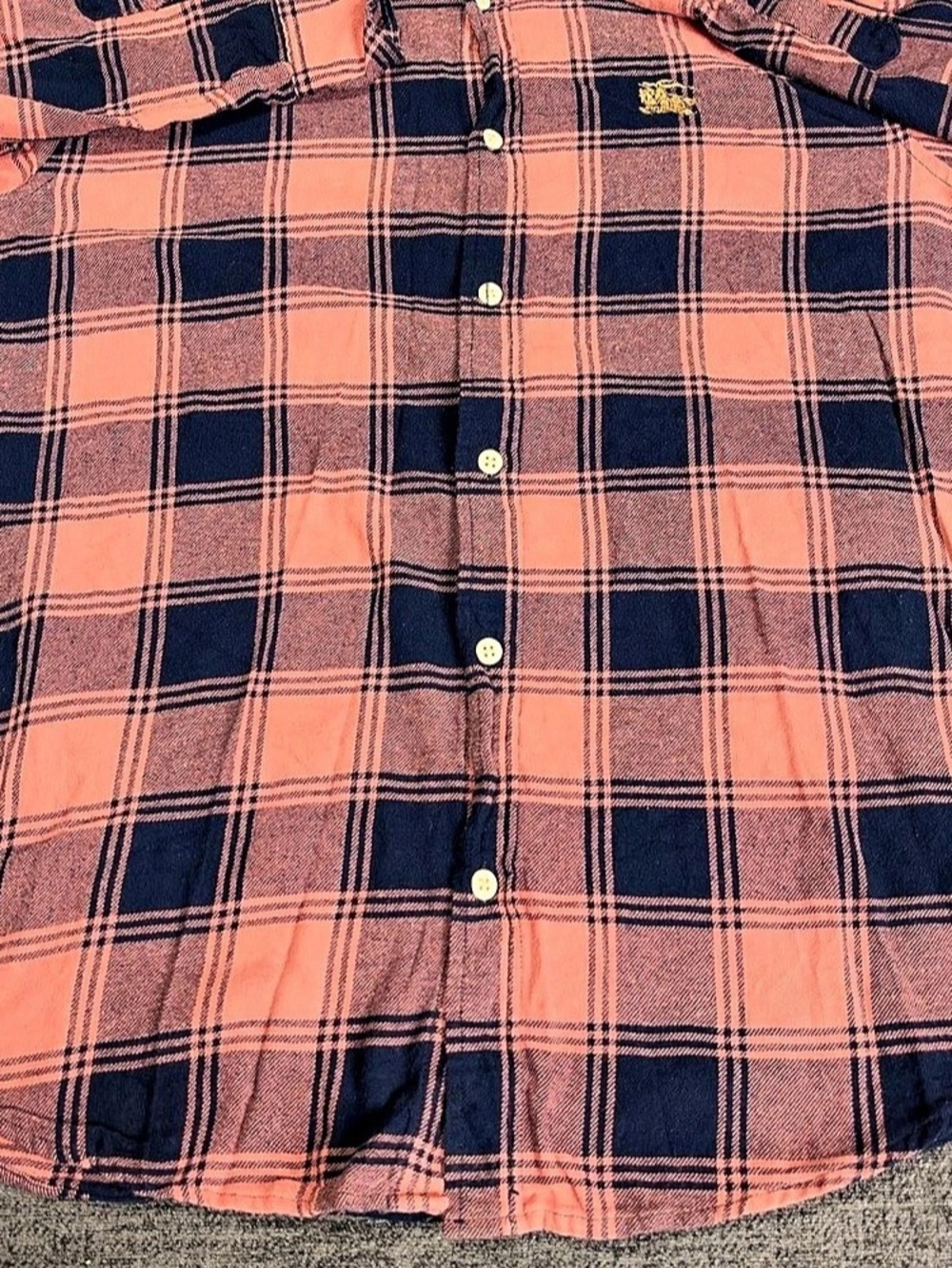 Vintage Burberry Men XL Plaid Button Up Pink Navy 100% Cotton Equestrian Knight - Picture 3 of 13